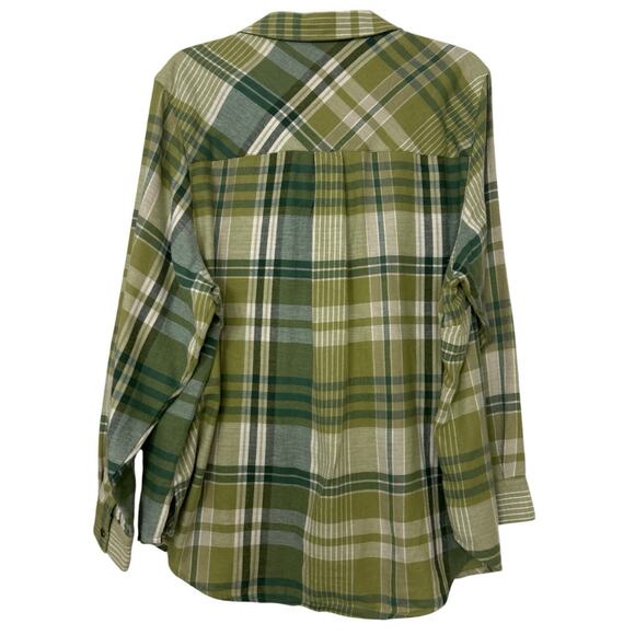 Dip Organic Cotton Green Plaid Lightweight Flannel Button Down Size 1X - Picture 2 of 12
